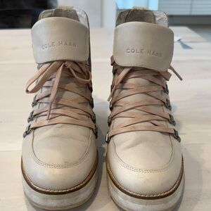 Cole Haan Cream Lace-Up Boots